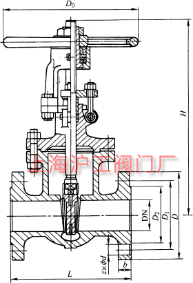 Z41H、Z41Y 型 150(Lb)~600(Lb) 鋼制楔式閘閥主要外形及結(jié)構(gòu)尺寸示意圖