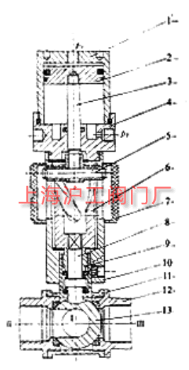 氣控三通閥門結構示意圖(圖 1)